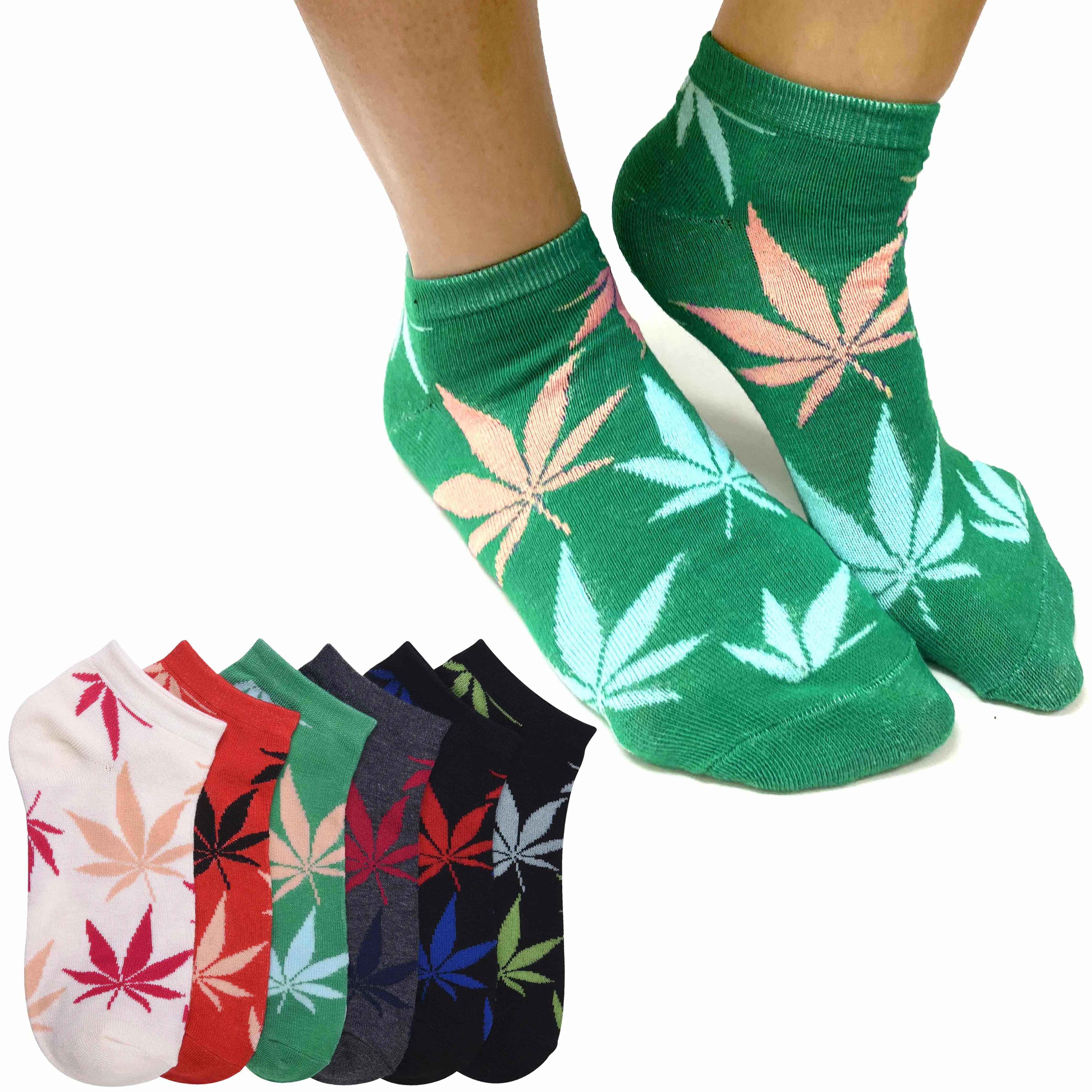 12 Pairs Womens Leaf Socks Ankle Quarter Smoker 420 Pot Herb Novelty Sports 9-11