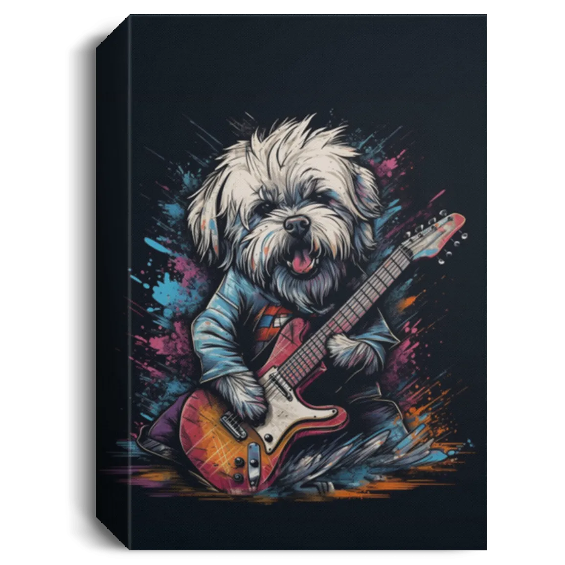 A Coton De Tulear Dog As A Rocker Playing Electric Guitar, Rock Music Canvas