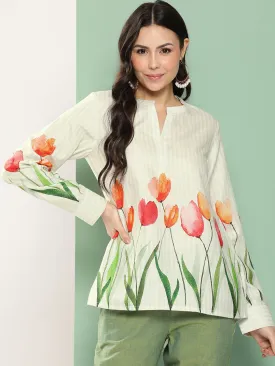 Beige Flowal Prined High Low Top