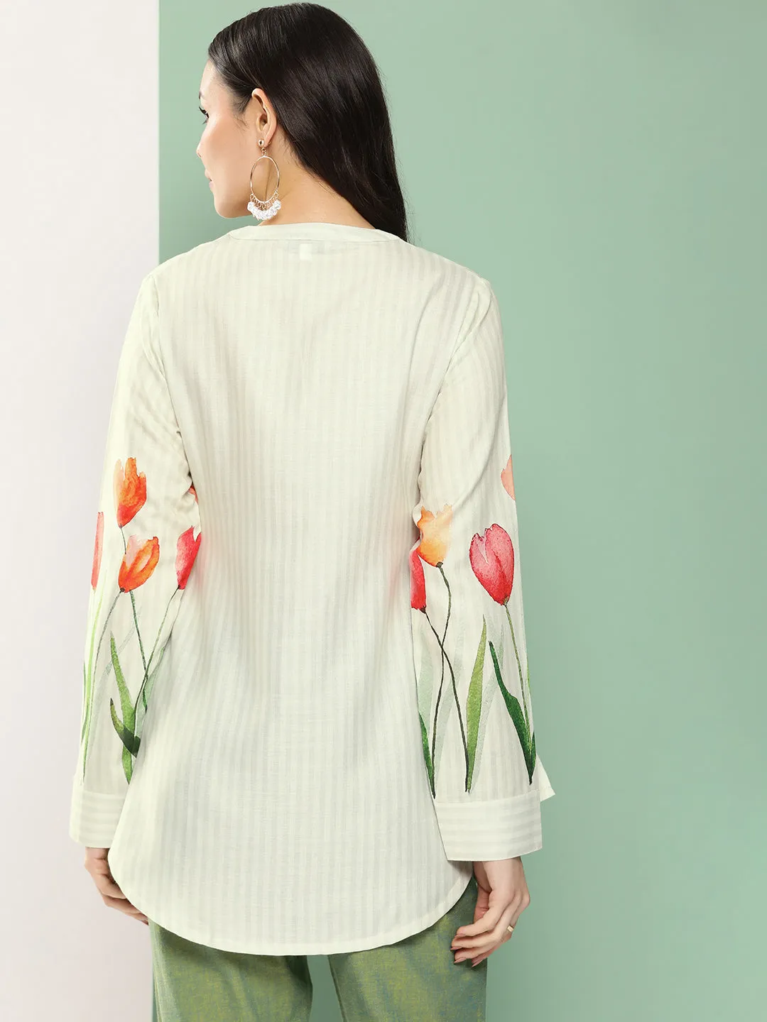 Beige Flowal Prined High Low Top