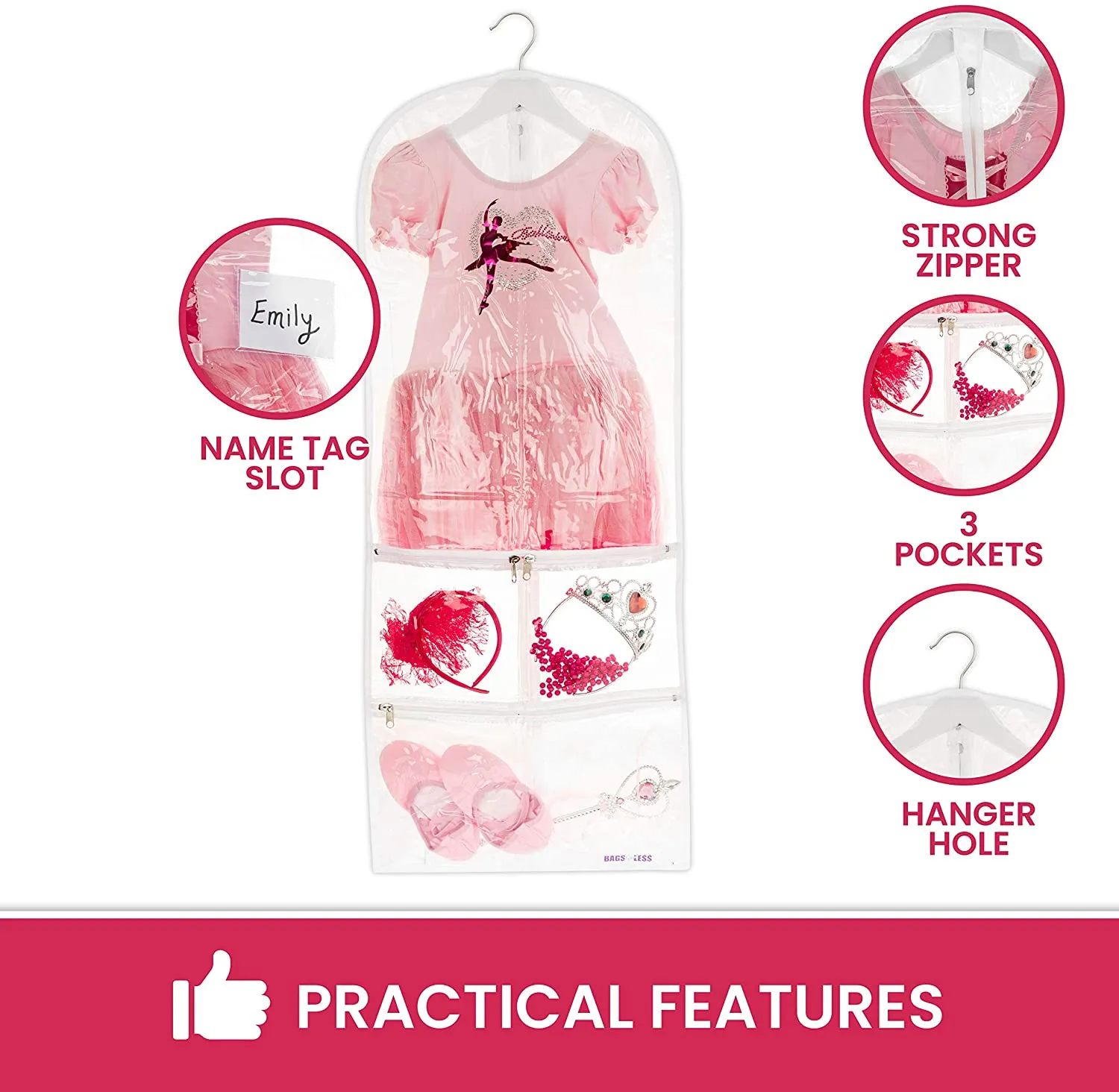 Clear Children's Mini Costume Garment Bag Kids Clothing 16 inch X 40 inch
