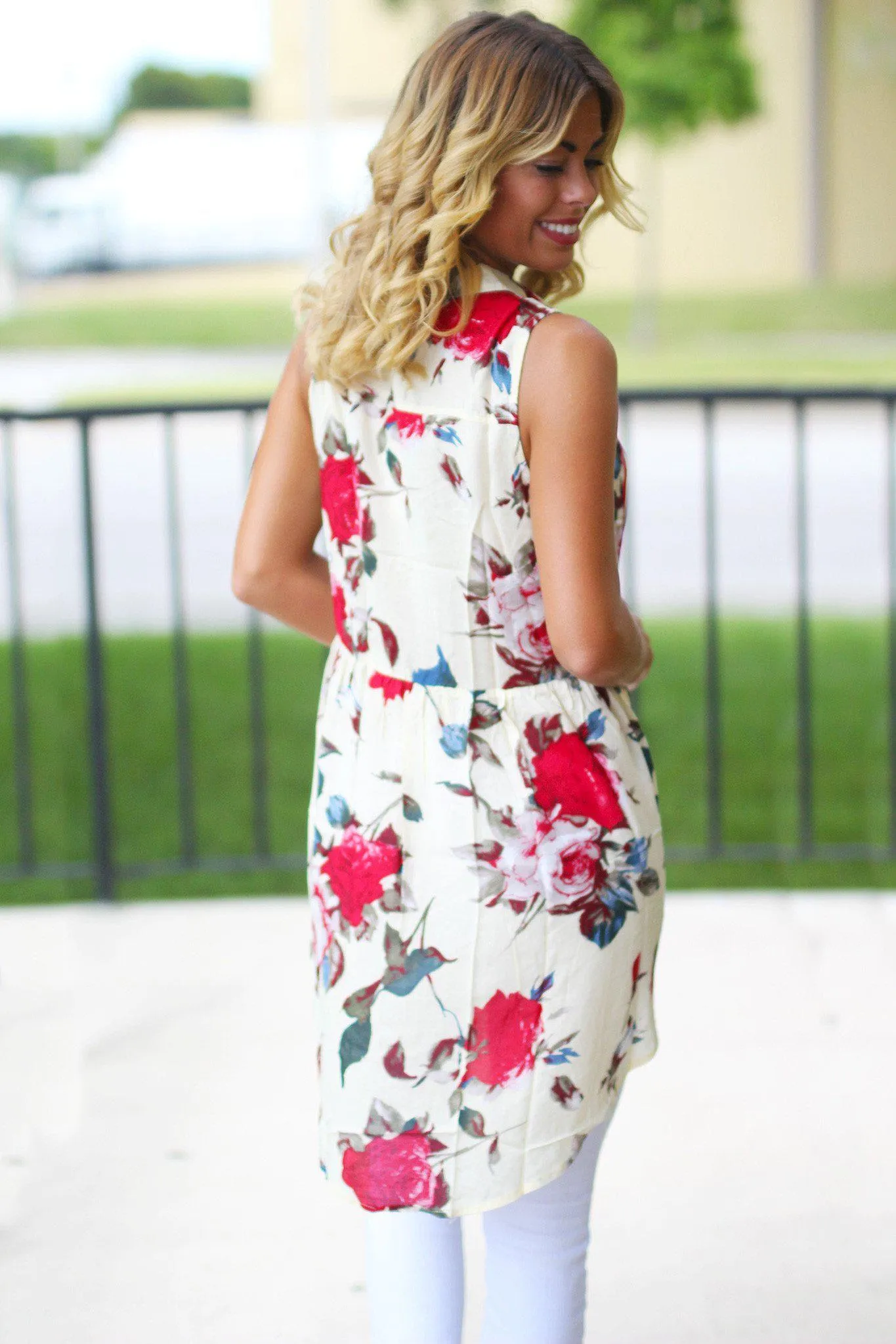 Cream Floral High Low Top