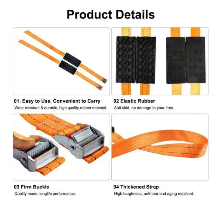Emergency Tire Grippers - Durable PU Anti-Skid Car Tire Traction Blocks Tire Chain Straps For Snow Mud