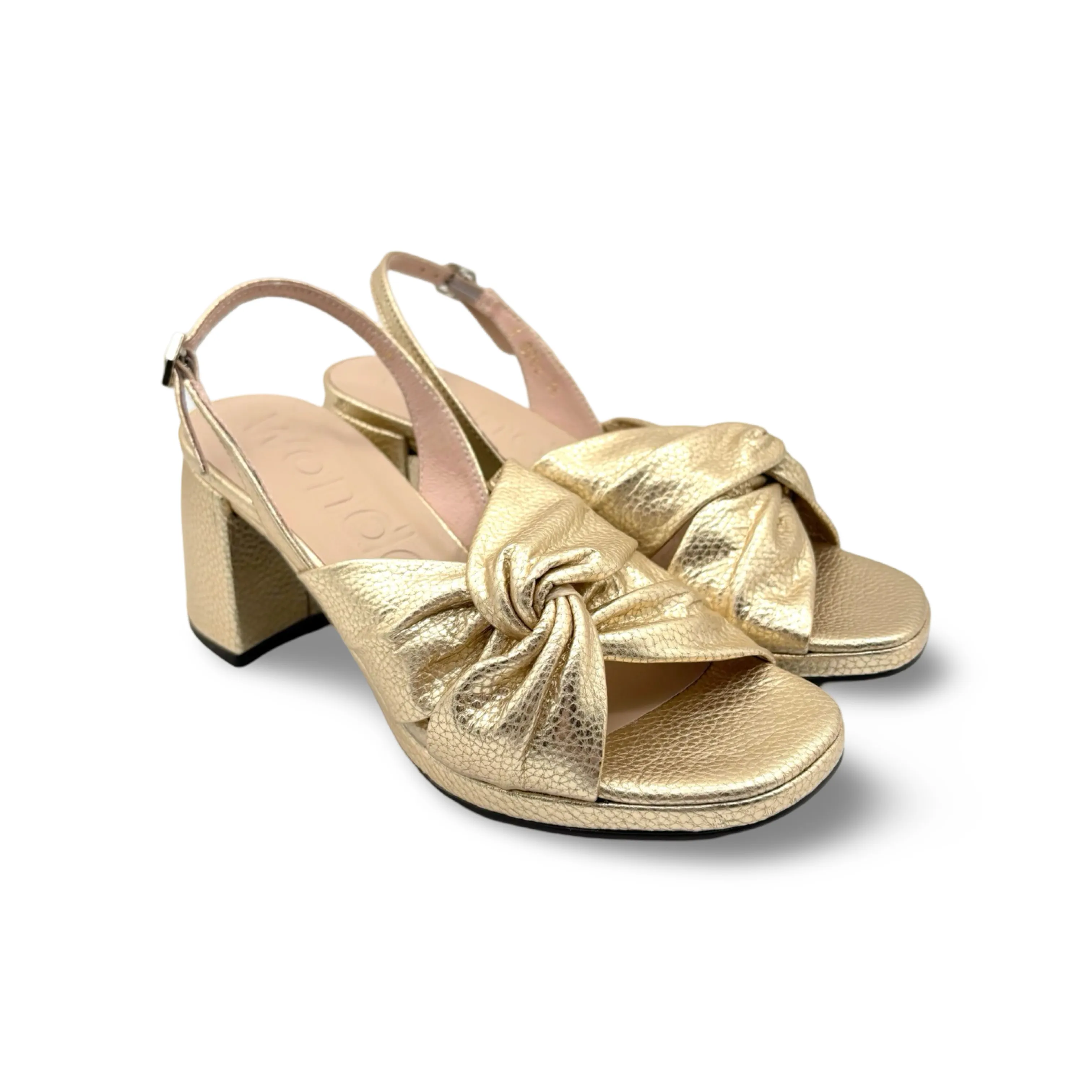 F8202 Twist Gold Metallic Block Heel