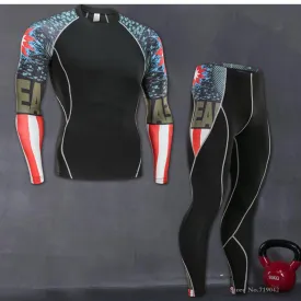Fitness suit long-sleeved tights men's quick training sports stretch running fitness clothes