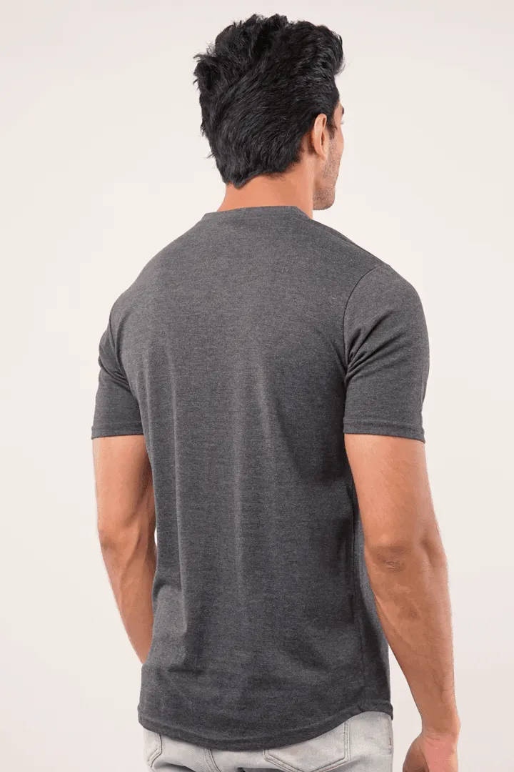 Grey Short Sleeve Henley T-Shirt