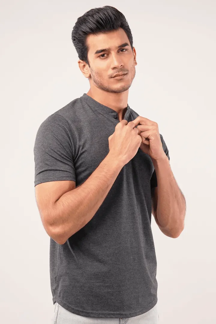 Grey Short Sleeve Henley T-Shirt
