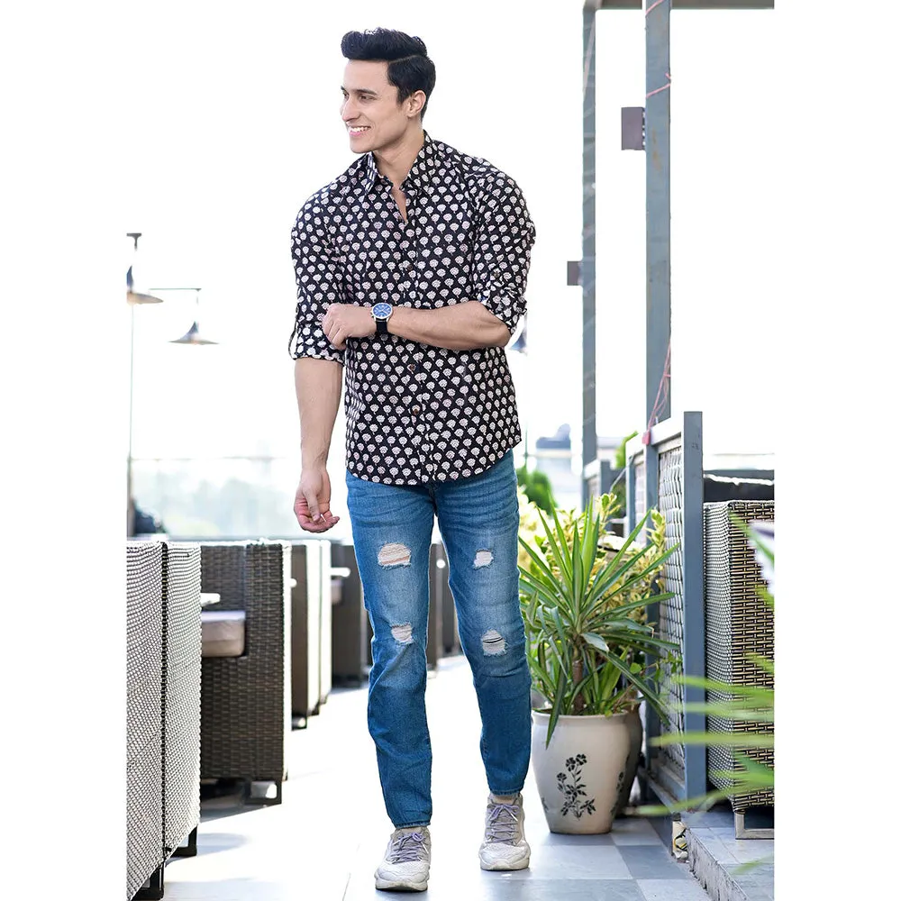 Hatheli Floral Hand Block Cotton Shirt