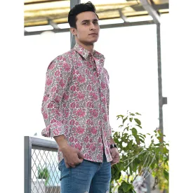 Hatheli Pink Floral Hand Block Shirt