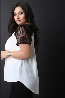 High-Low Floral Lace Sleeve Top