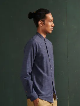 Ink Blue Chambray Mandarin Collar Shirt