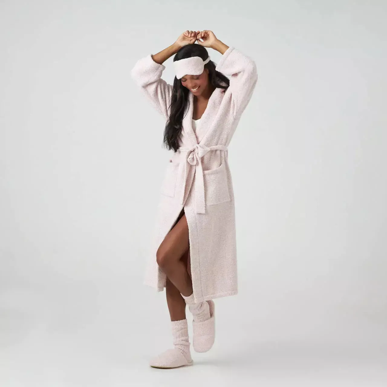 Kashwere Lounge Ultra Plush Blush Pink & White Heathered Spa Slippers