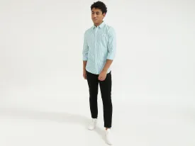 Men Blue Striped Slim Shirt