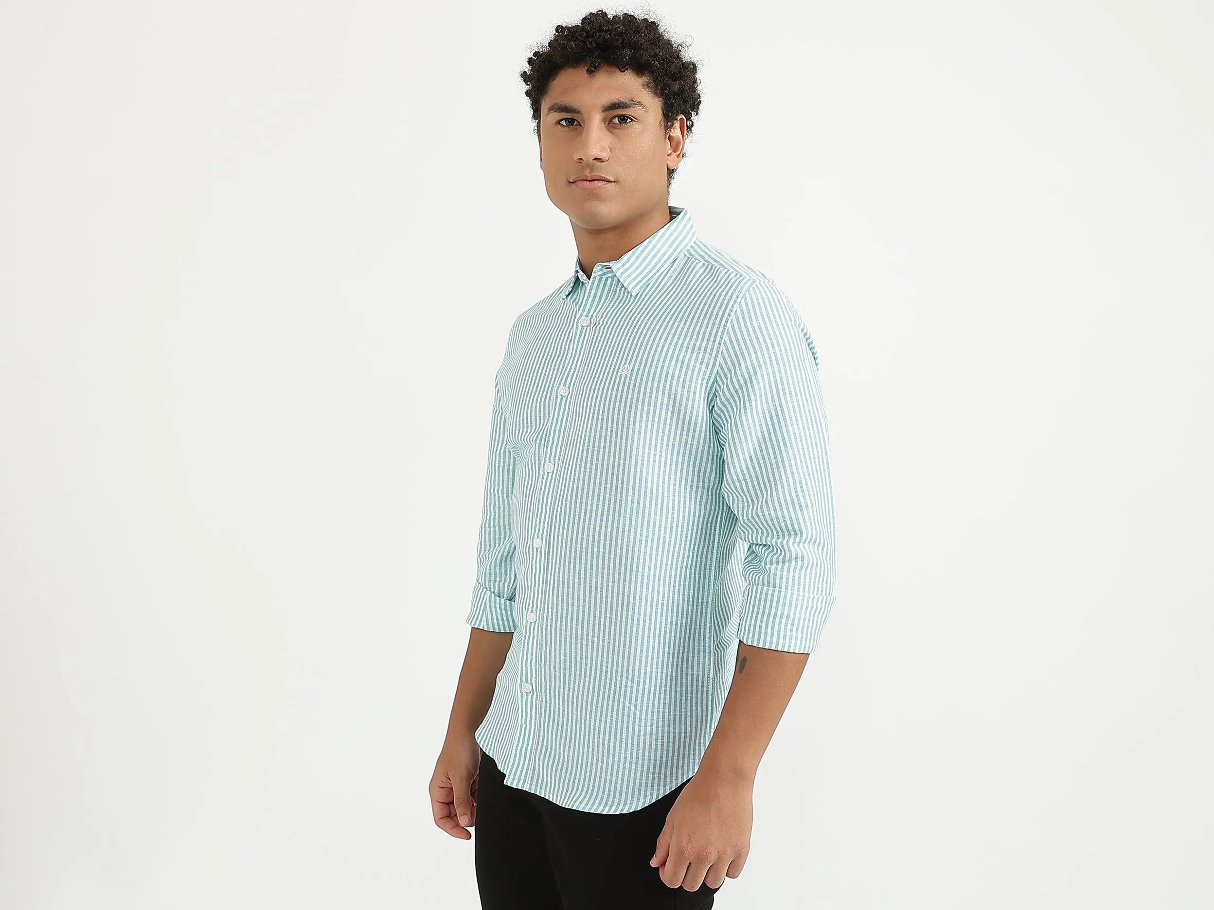 Men Blue Striped Slim Shirt
