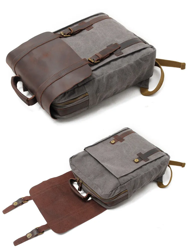 Men's Leisure Leather Canvas Traveling Backpack 6820