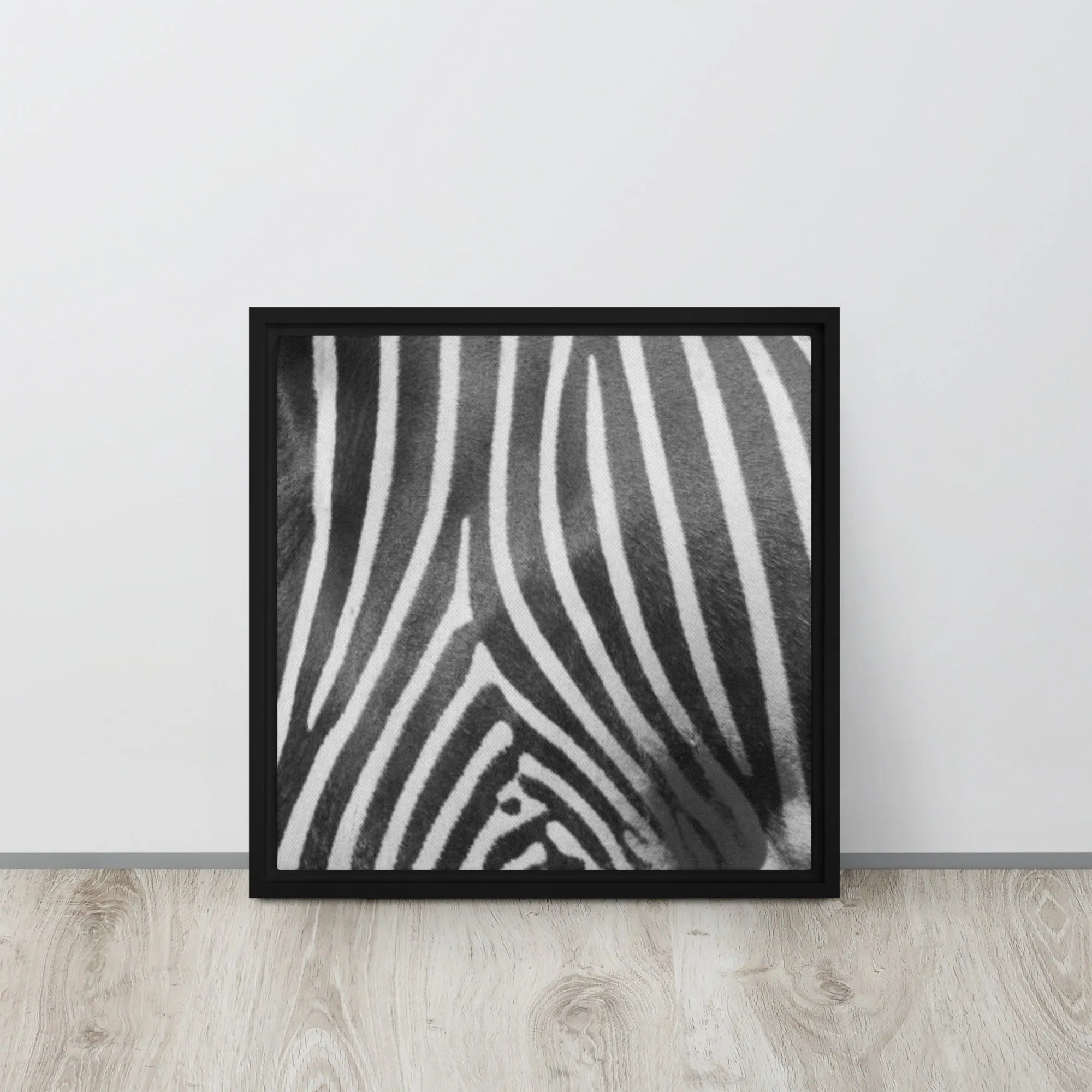 Monotone Zebra Artwork Framed Canvas Print