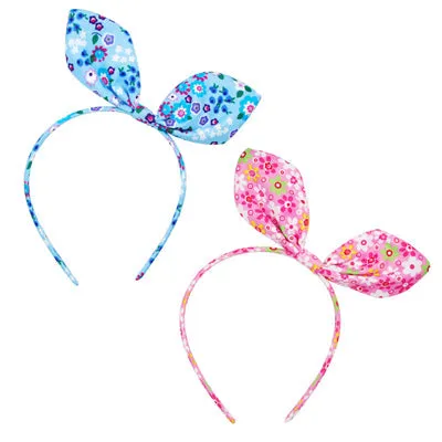 Pink Poppy Floral Fabric Bunny Ear Headband Assorted Styles
