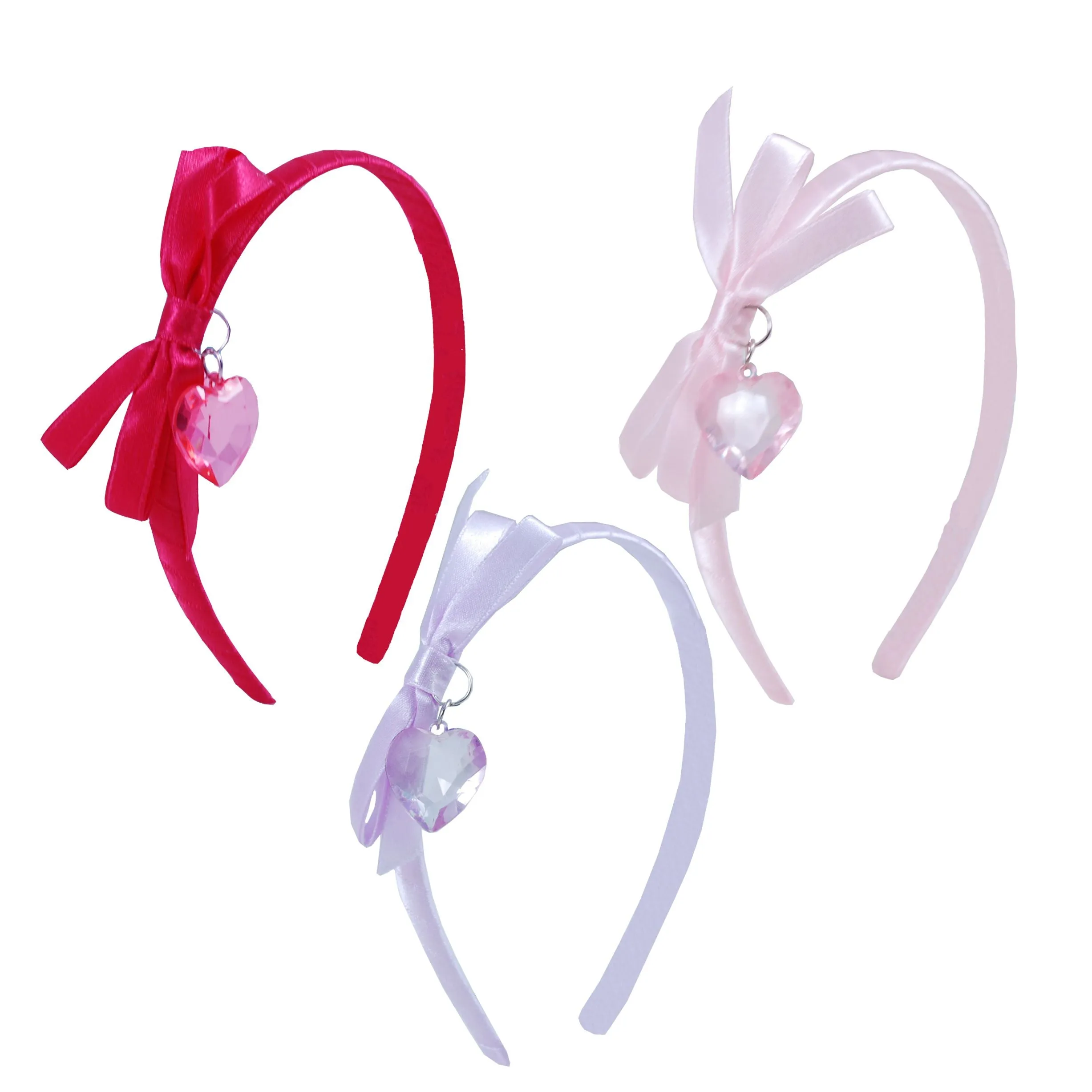 Pink Poppysatin Bow Headband W Dangle Heart
