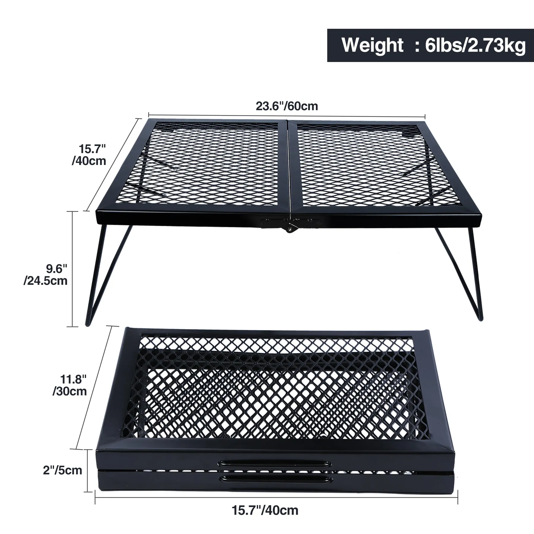 Portable Heavy Duty Folding Steel Campfire Grill Grate for Outdoor Cooking, Black