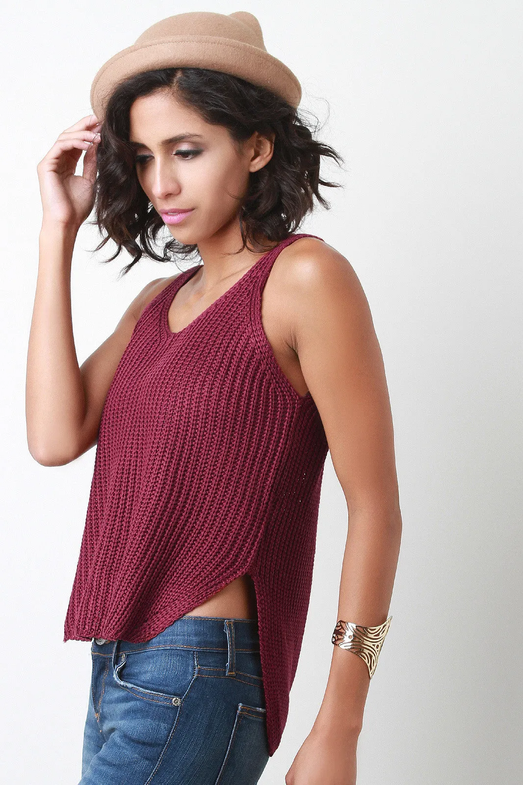 Sleeveless Knit High-Low Top