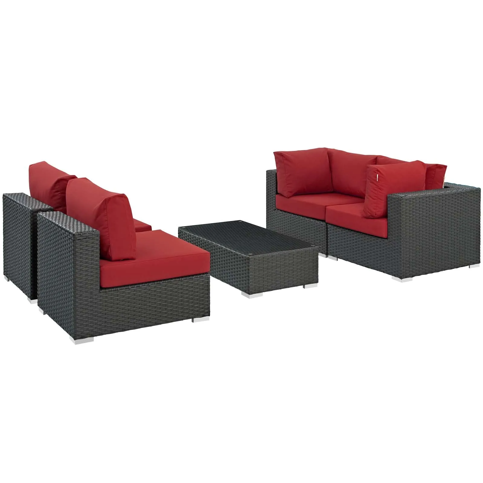 Sojourn 5 Piece Outdoor Patio Sunbrella Sectional  With Armless Chairs Set