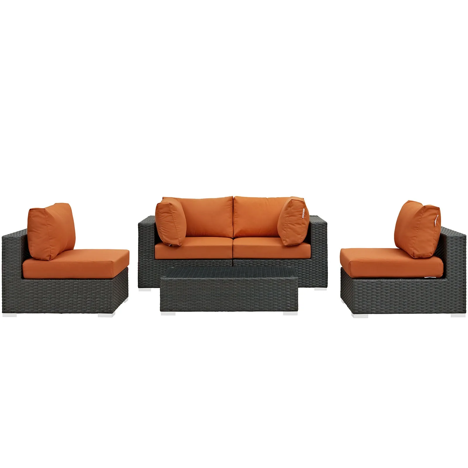 Sojourn 5 Piece Outdoor Patio Sunbrella Sectional  With Armless Chairs Set