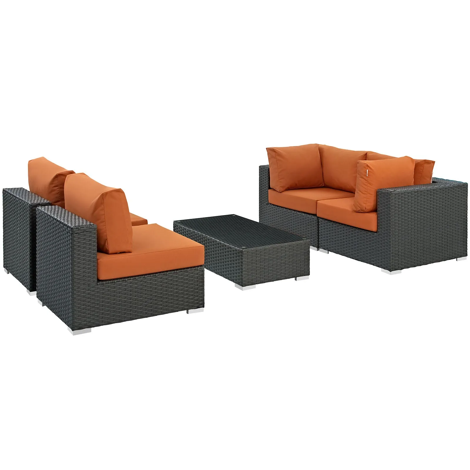 Sojourn 5 Piece Outdoor Patio Sunbrella Sectional  With Armless Chairs Set