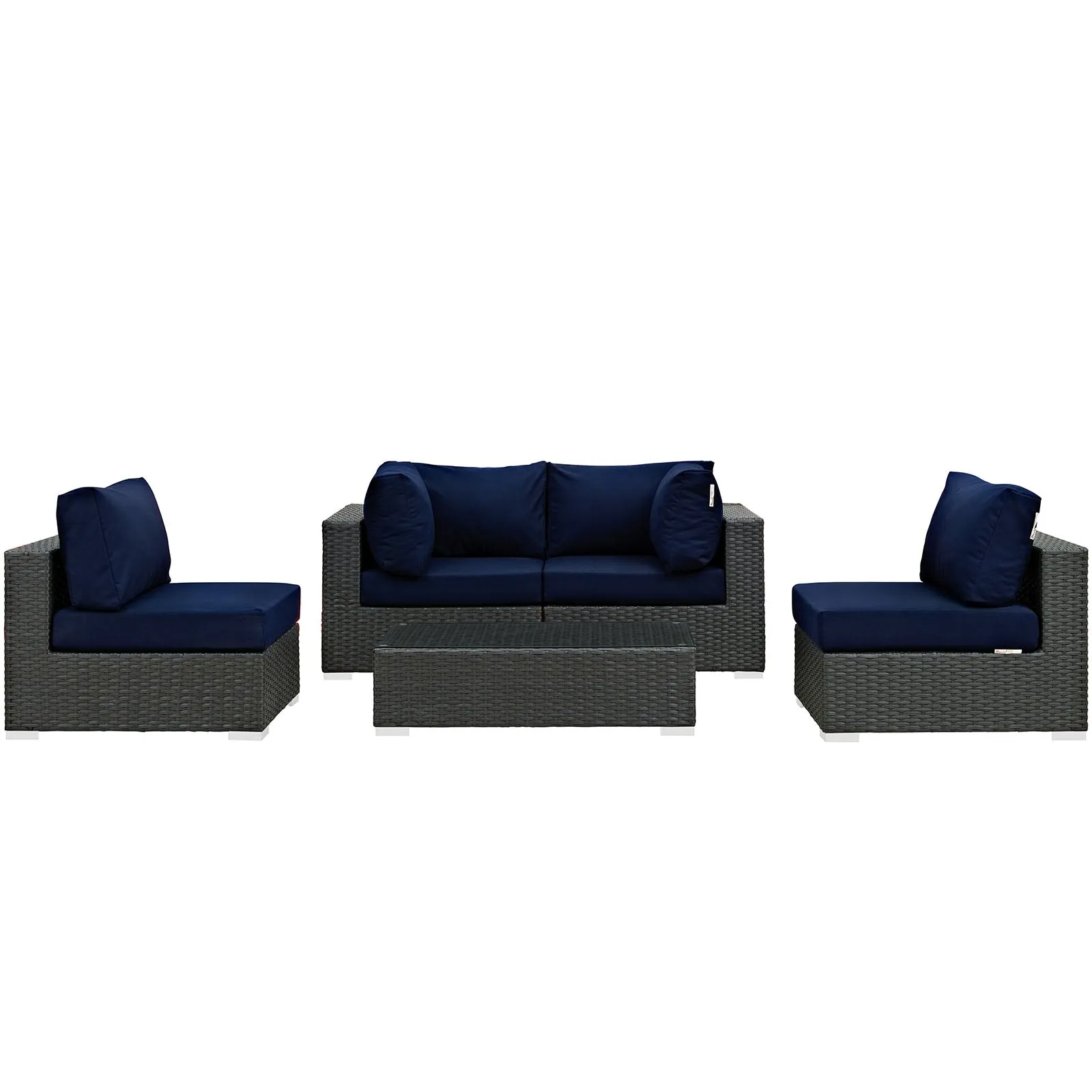 Sojourn 5 Piece Outdoor Patio Sunbrella Sectional  With Armless Chairs Set