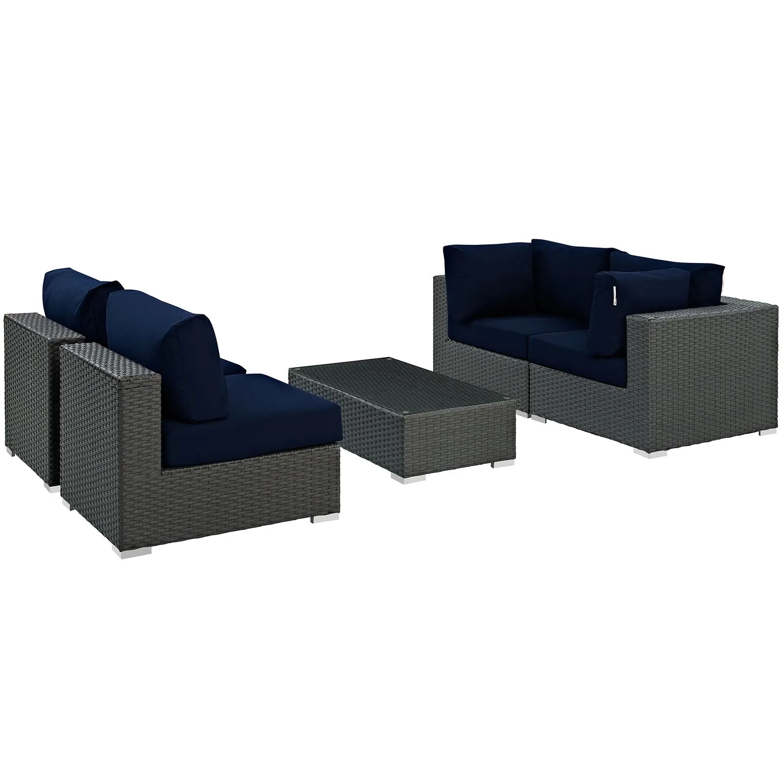 Sojourn 5 Piece Outdoor Patio Sunbrella Sectional  With Armless Chairs Set