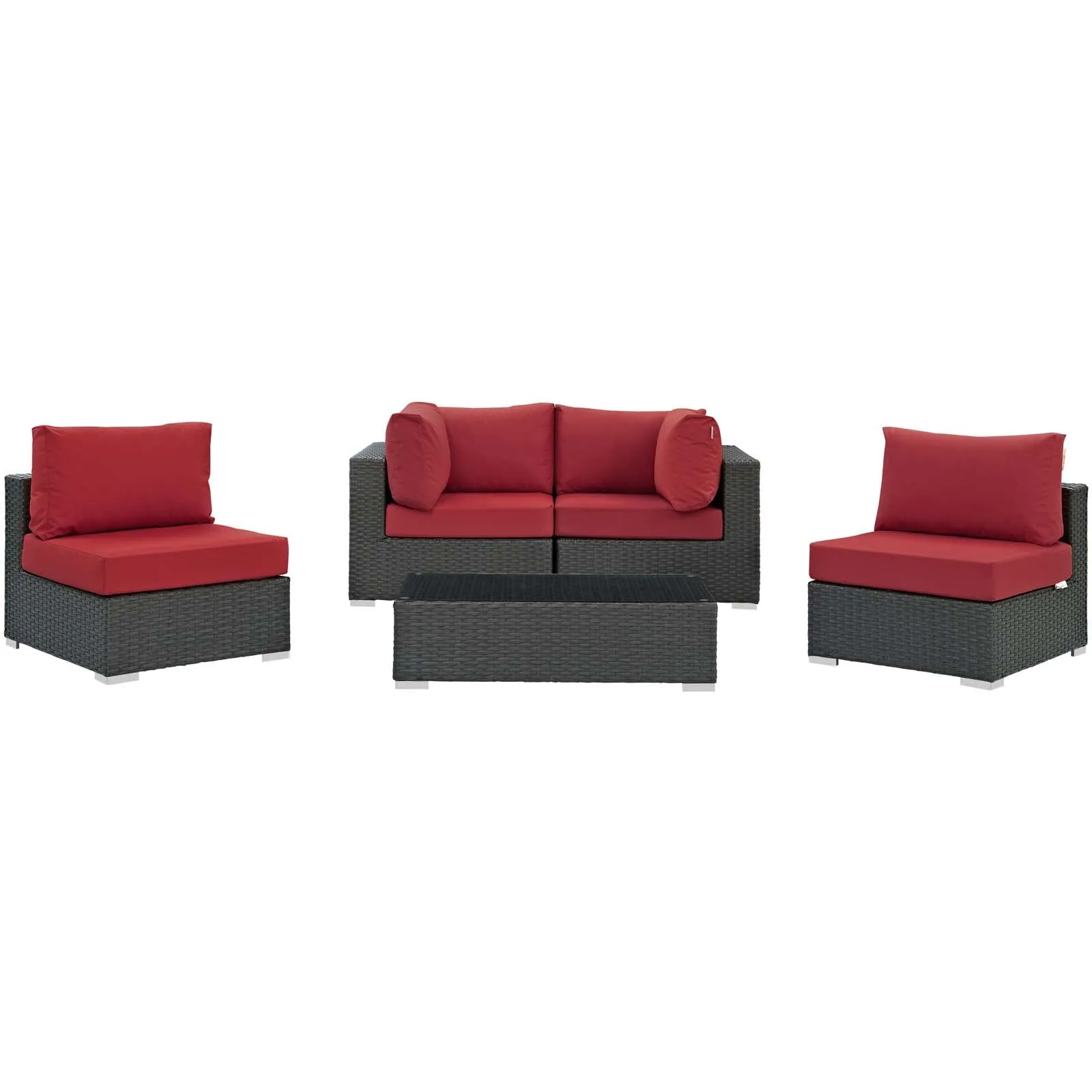 Sojourn 5 Piece Outdoor Patio Sunbrella Sectional  With Armless Chairs Set