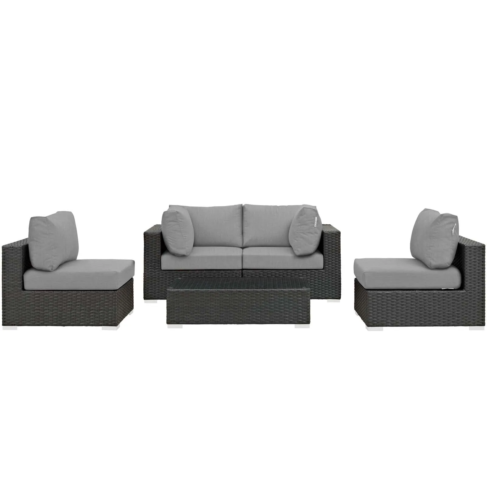 Sojourn 5 Piece Outdoor Patio Sunbrella Sectional  With Armless Chairs Set