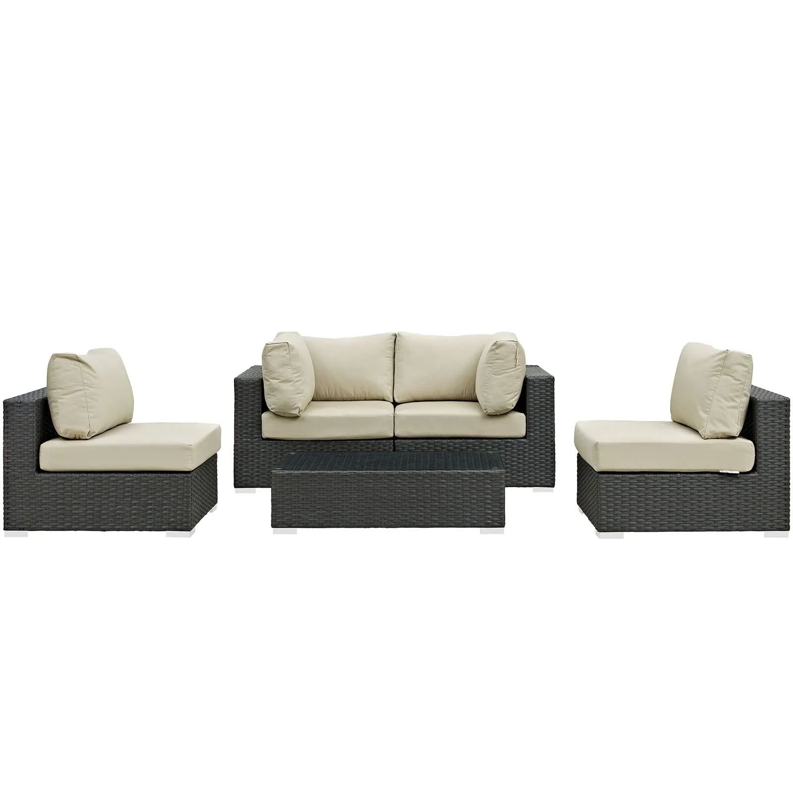 Sojourn 5 Piece Outdoor Patio Sunbrella Sectional  With Armless Chairs Set