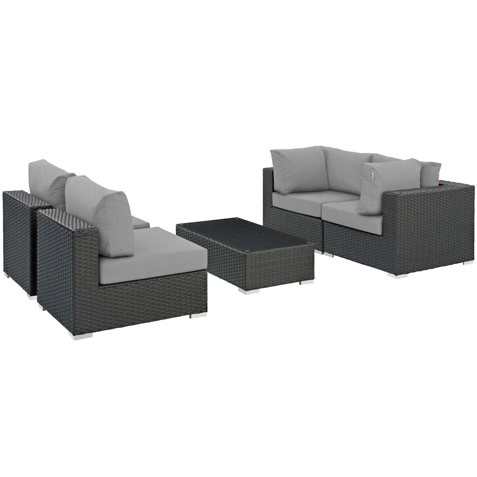 Sojourn 5 Piece Outdoor Patio Sunbrella Sectional  With Armless Chairs Set