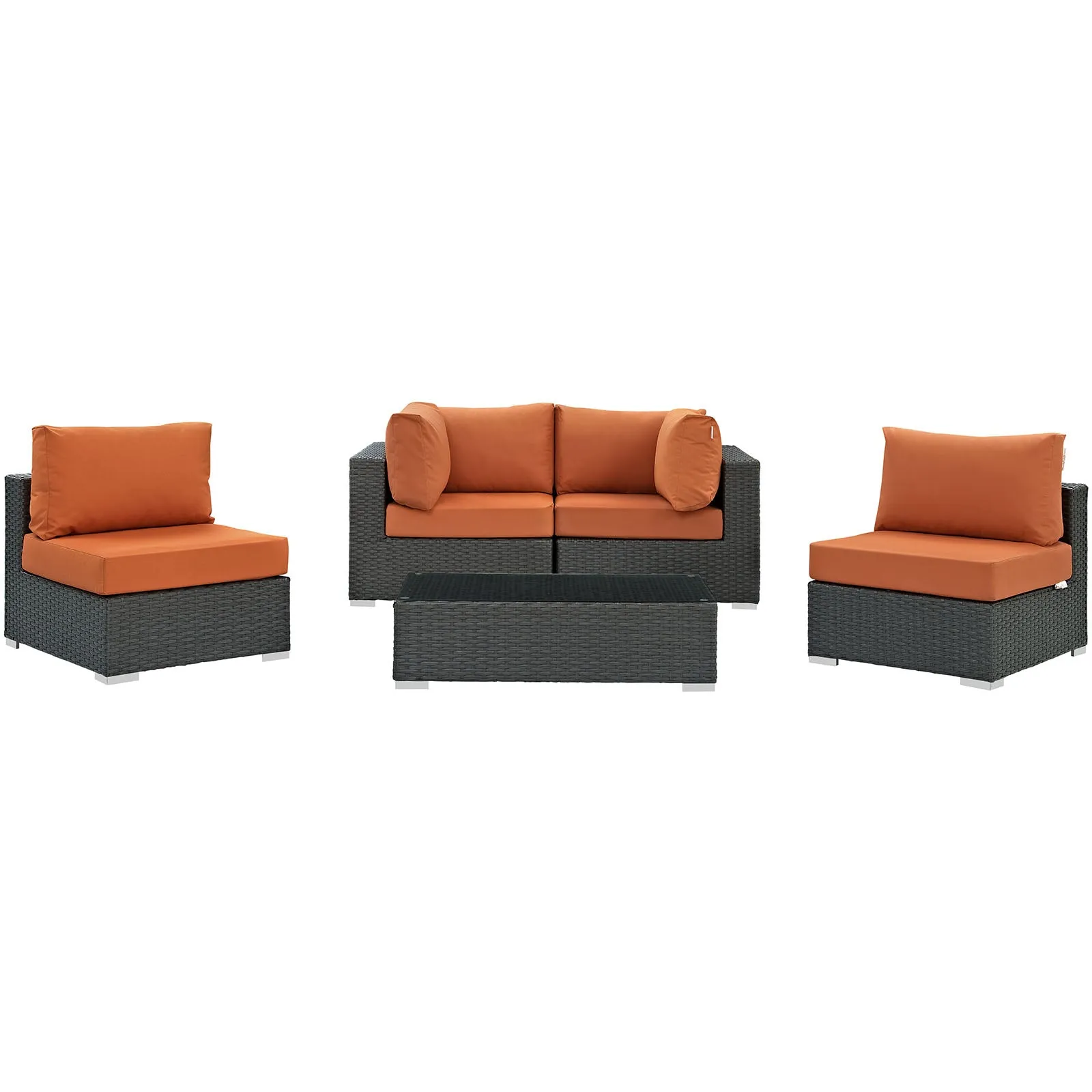 Sojourn 5 Piece Outdoor Patio Sunbrella Sectional  With Armless Chairs Set
