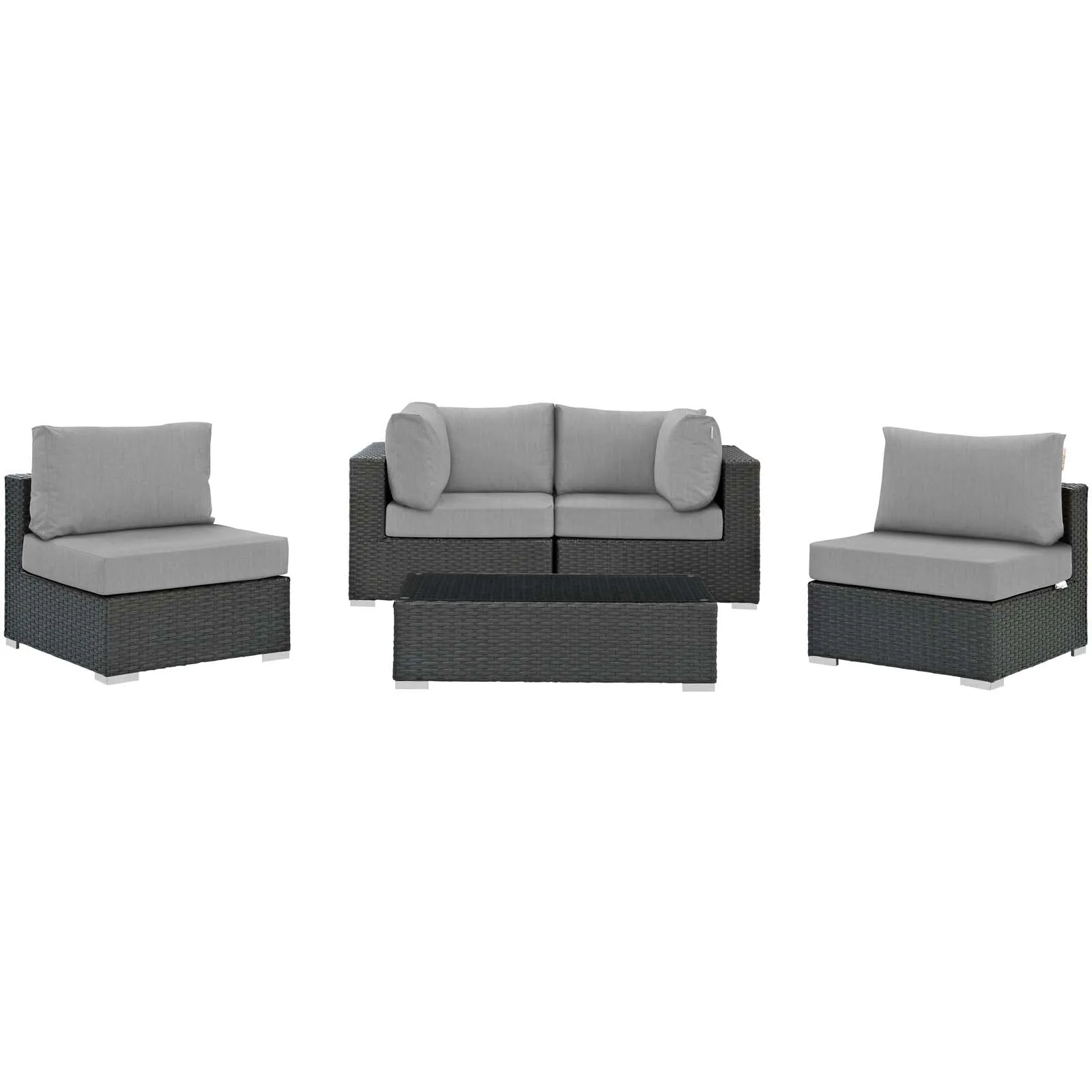 Sojourn 5 Piece Outdoor Patio Sunbrella Sectional  With Armless Chairs Set