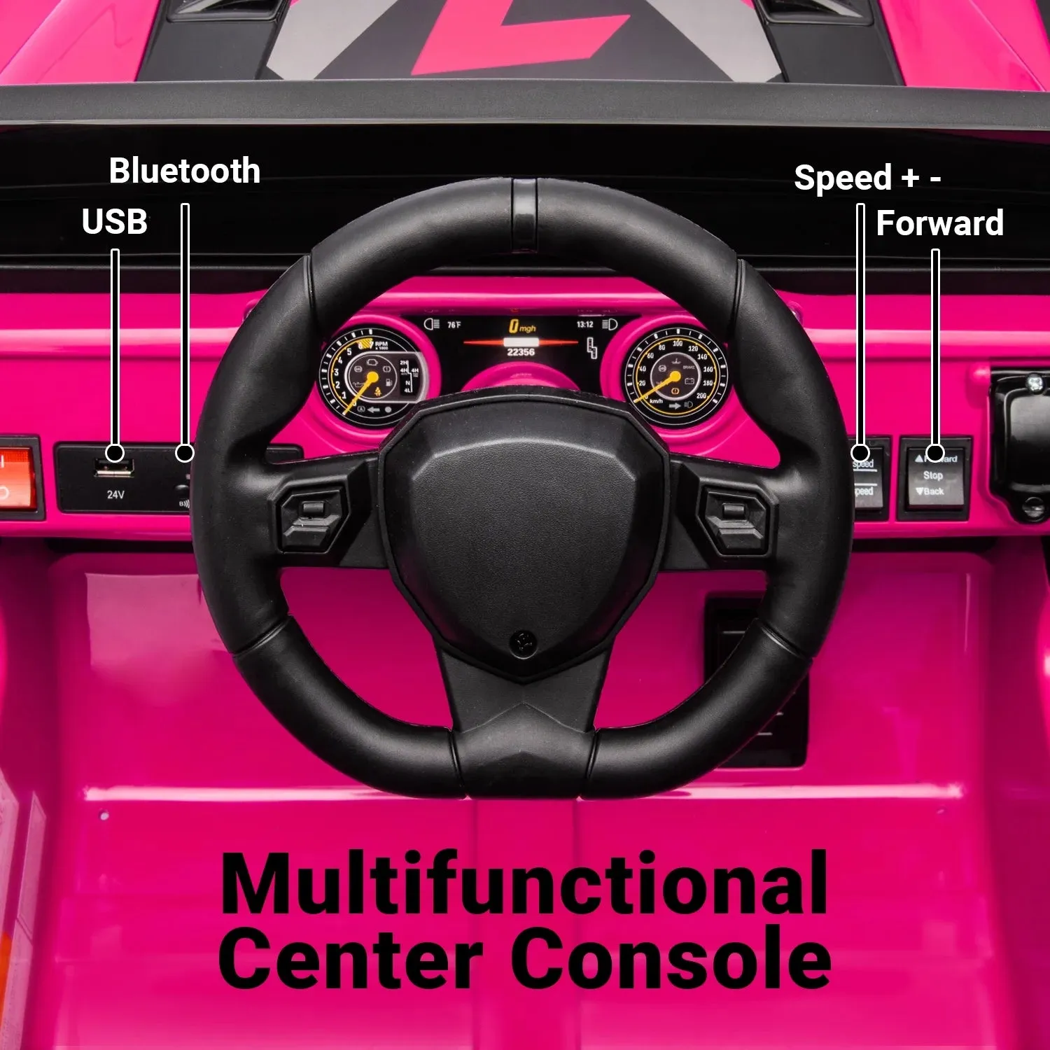 Track 7 24V Ride on Truck, Electric Car for Boys Girls, Ride on Car with Remote Control, Music, Bluetooth, Lights, Spring Suspension, Max Speed 5 mph, Pink
