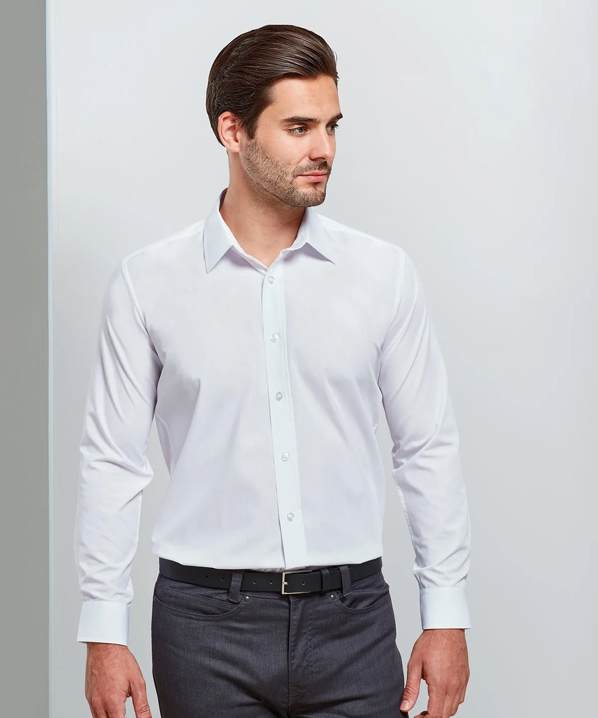 White - Poplin fitted long sleeve shirt