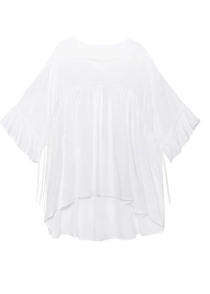 Women Black V Neck Cinched Low High Design Top