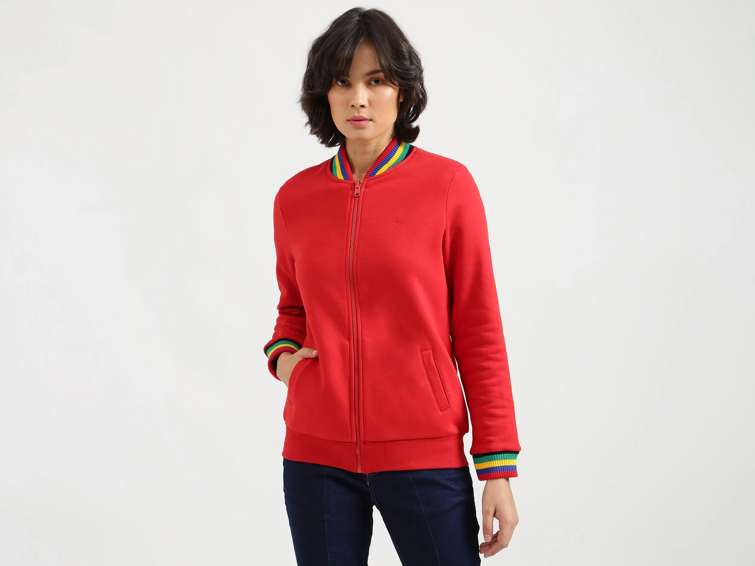 Women Red Solid Regular Sweatshirt