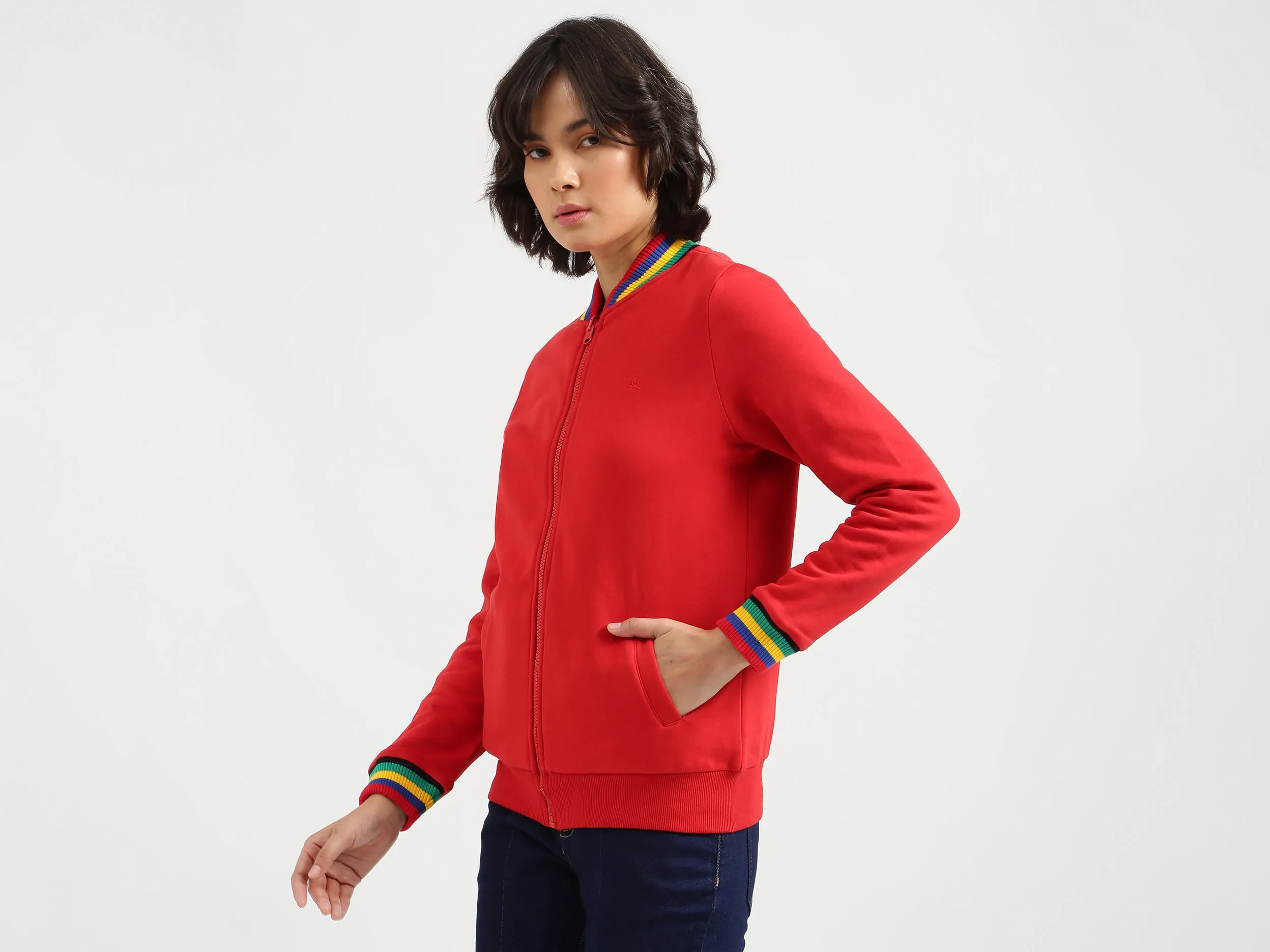 Women Red Solid Regular Sweatshirt