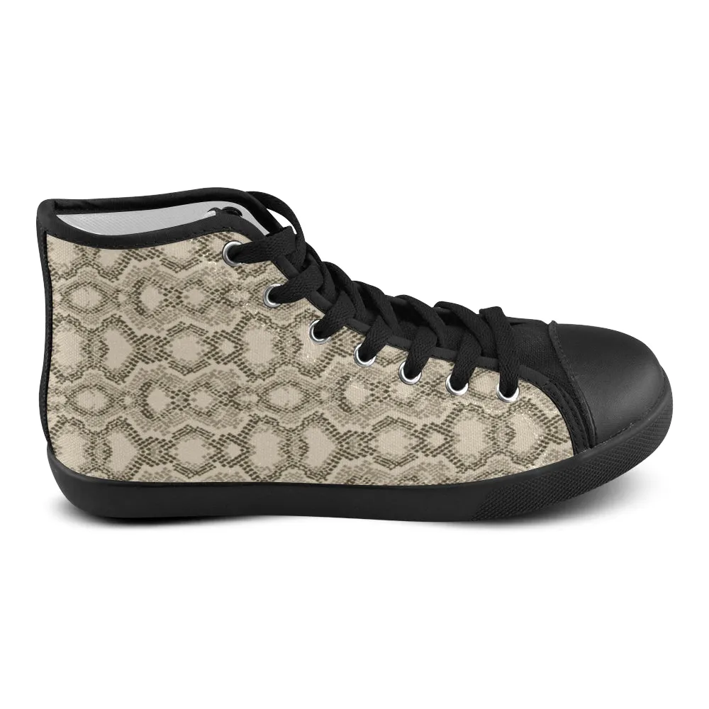 Women's Beige Snake Print High Top Canvas Shoes