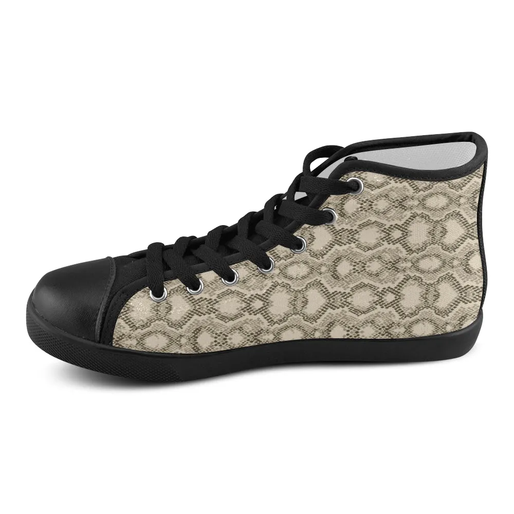 Women's Beige Snake Print High Top Canvas Shoes