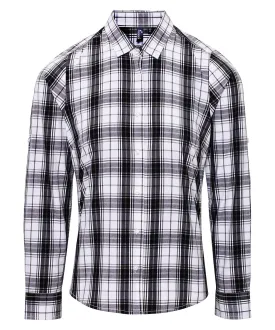 Womens Ginmill check cotton long sleeve shirt | Black/White