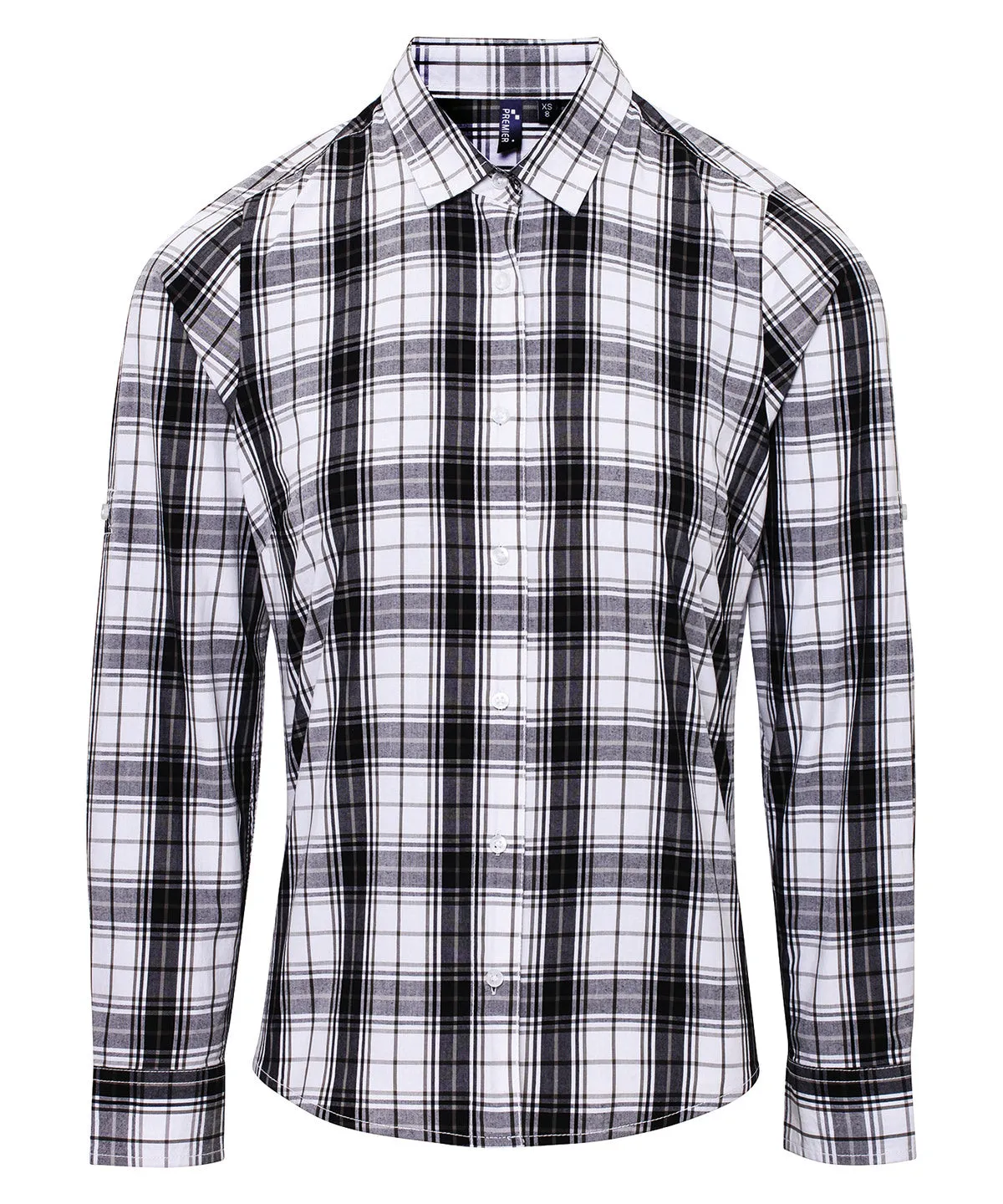 Womens Ginmill check cotton long sleeve shirt | Black/White